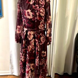 Dress size 12.  Burgundy with flowers.